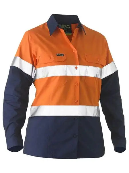 Women's Taped Two Tone Hi Vis Recycled Drill Shirt BL6996T Metro Workwear.
